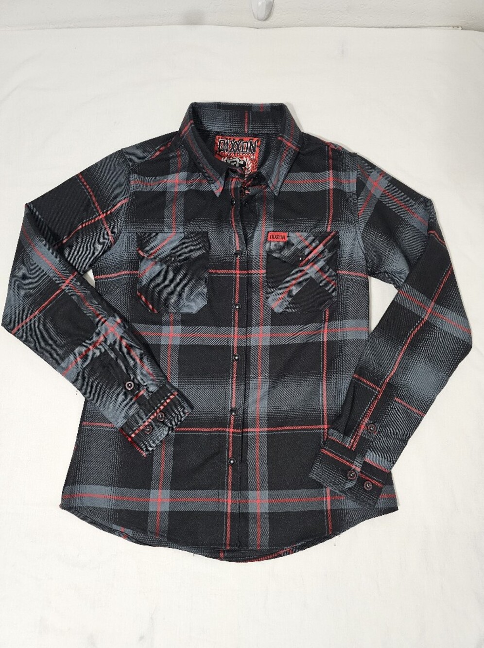 Dixxon Flannel Co. Black Gray Red Plaid Snap Front Performance Flannel Shirt Sml - Picture 4 of 9